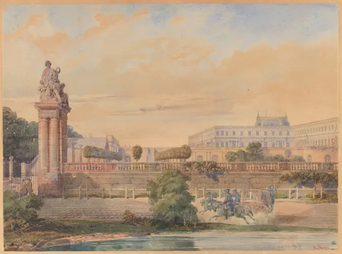 Château de Versailles et perspective urbaine historique symbolisant la culture versaillaise