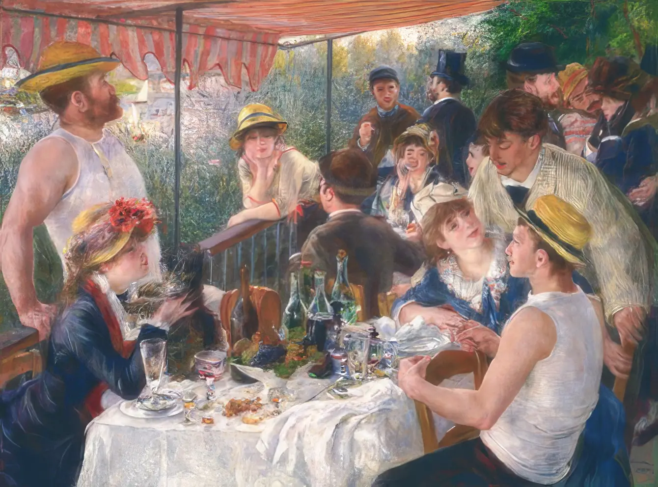 Scène conviviale autour d’une table en plein air, évoquant l’art de vivre familial et chaleureux à Chatou